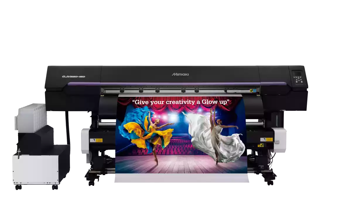 Mimaki CJV330 front-facing printer with media 