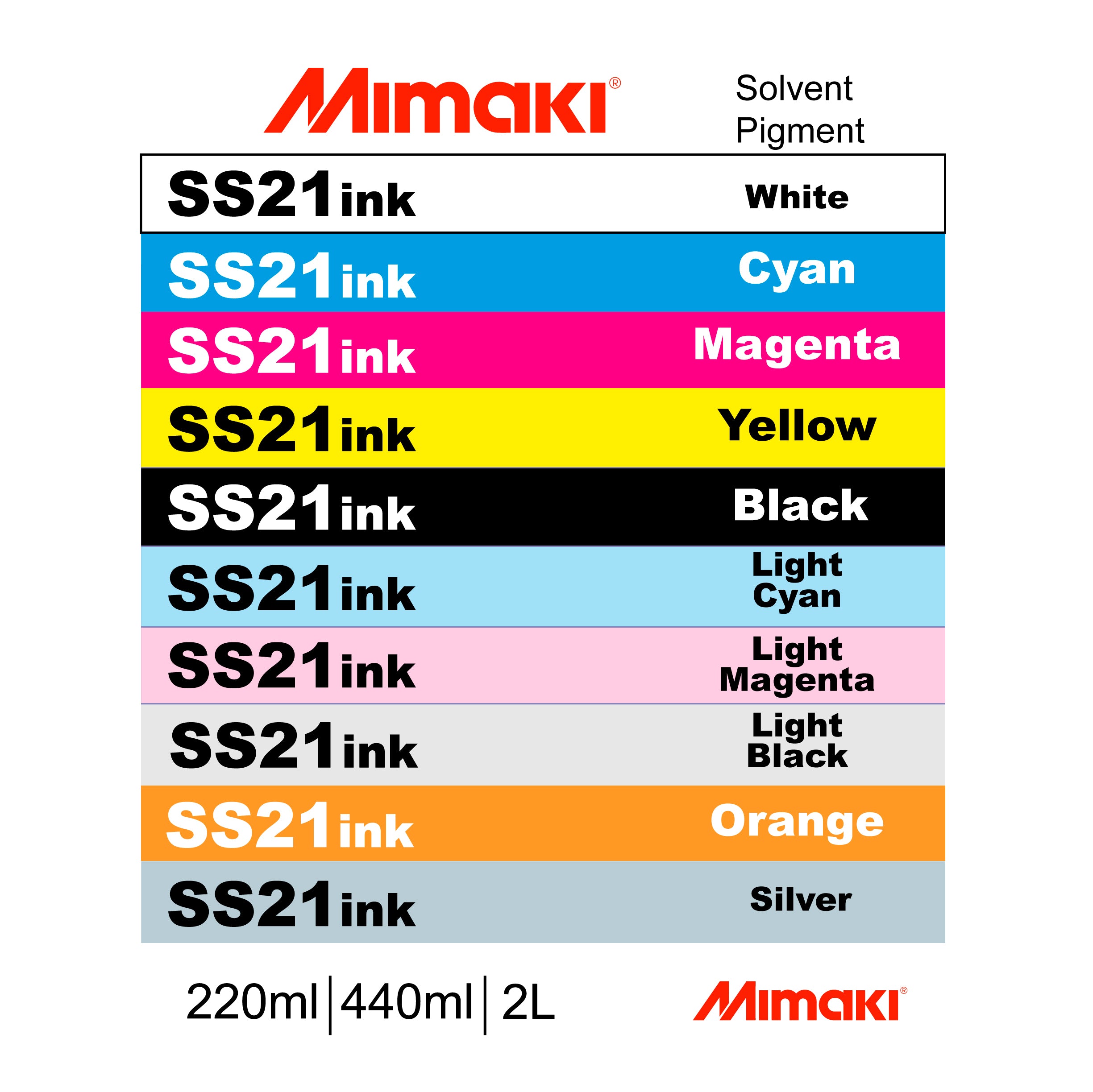 mimaki ss21 ink set color options - solvent pigment