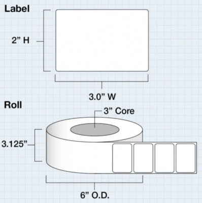 3" x 2" Die Cut JetColor Matte Paper for iColor 200 / 250 (1250 labels per roll) - 0
