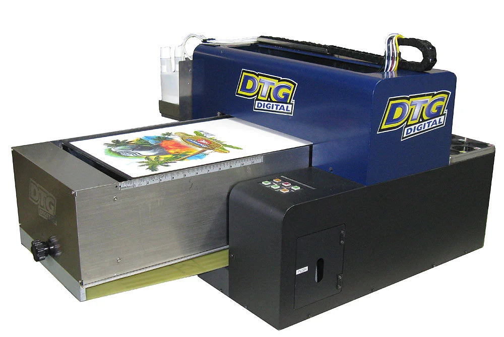 View of DTG Kiosk printer with a finished print