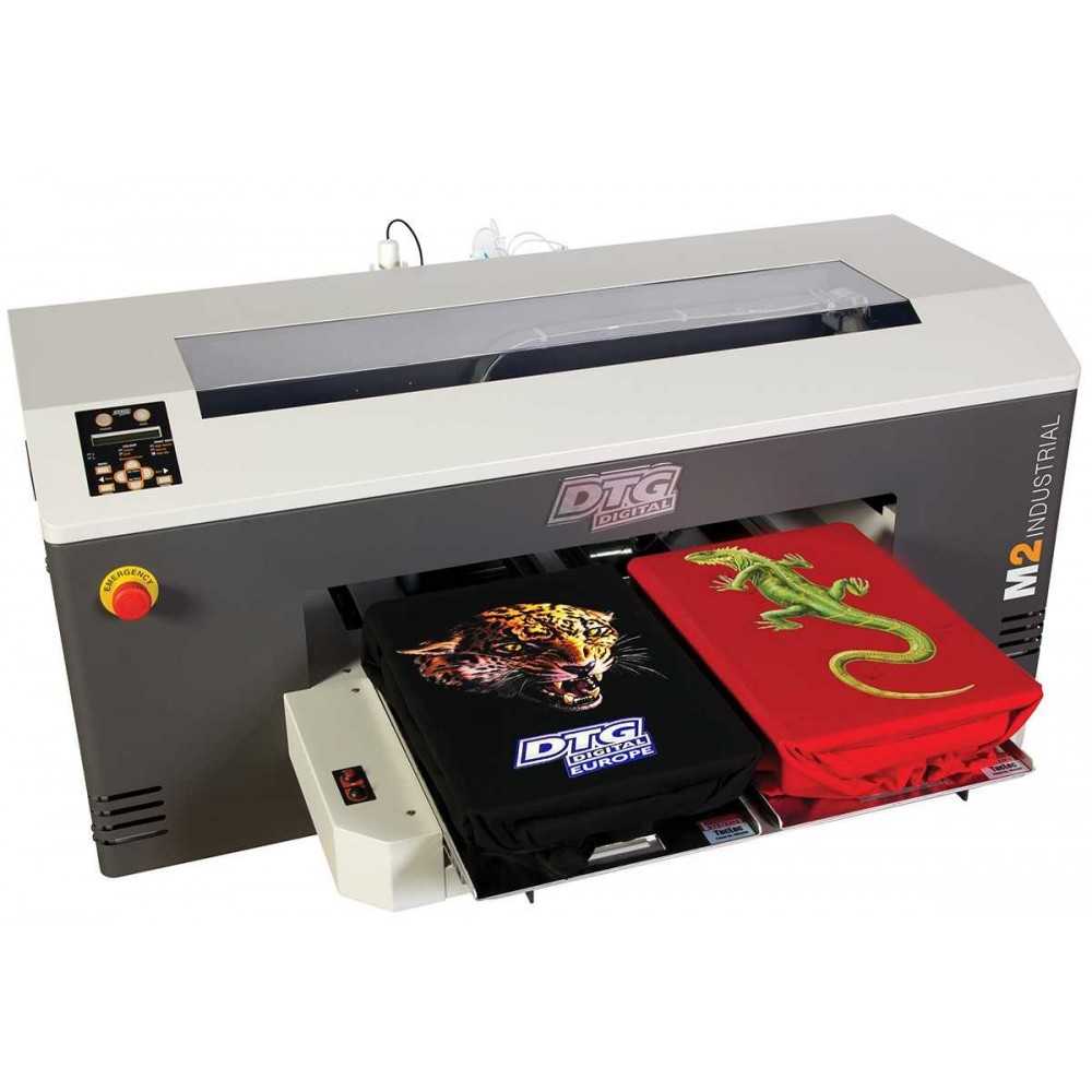 M2 printer with two finished shirts 