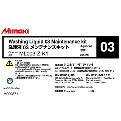 mimaki washing liquid 03 maintenance kit label