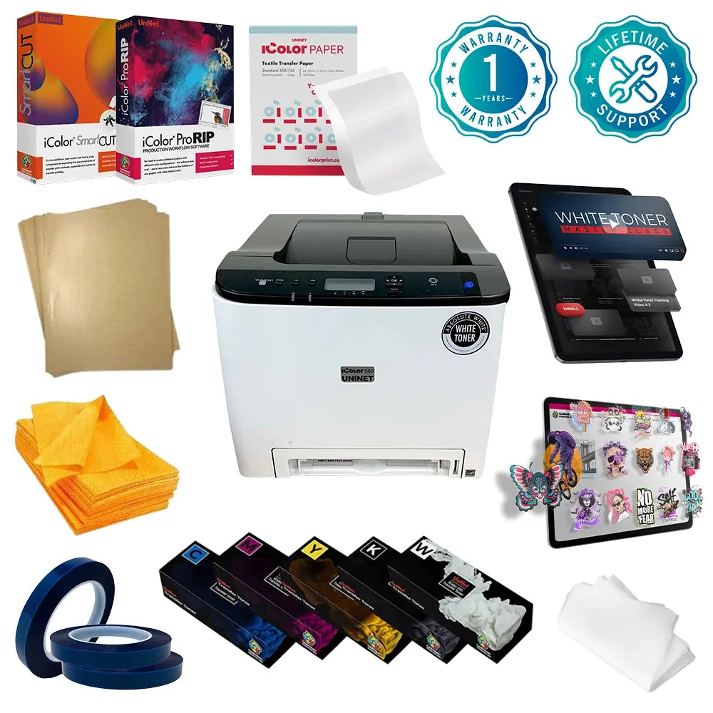 Uninet iColor 560 White Toner Printer and Prisma Heat Press Starter Bundle