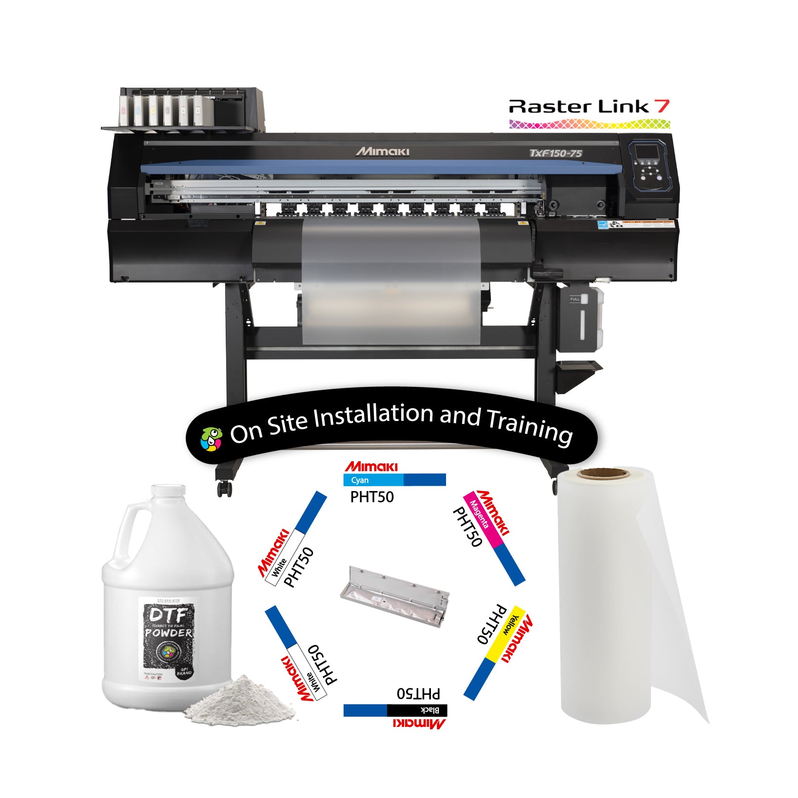 Mimaki DTF printer package with dtf powder, media, inks