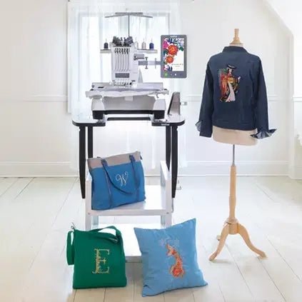pr680W embroidered jackets, tote bag, and pillow