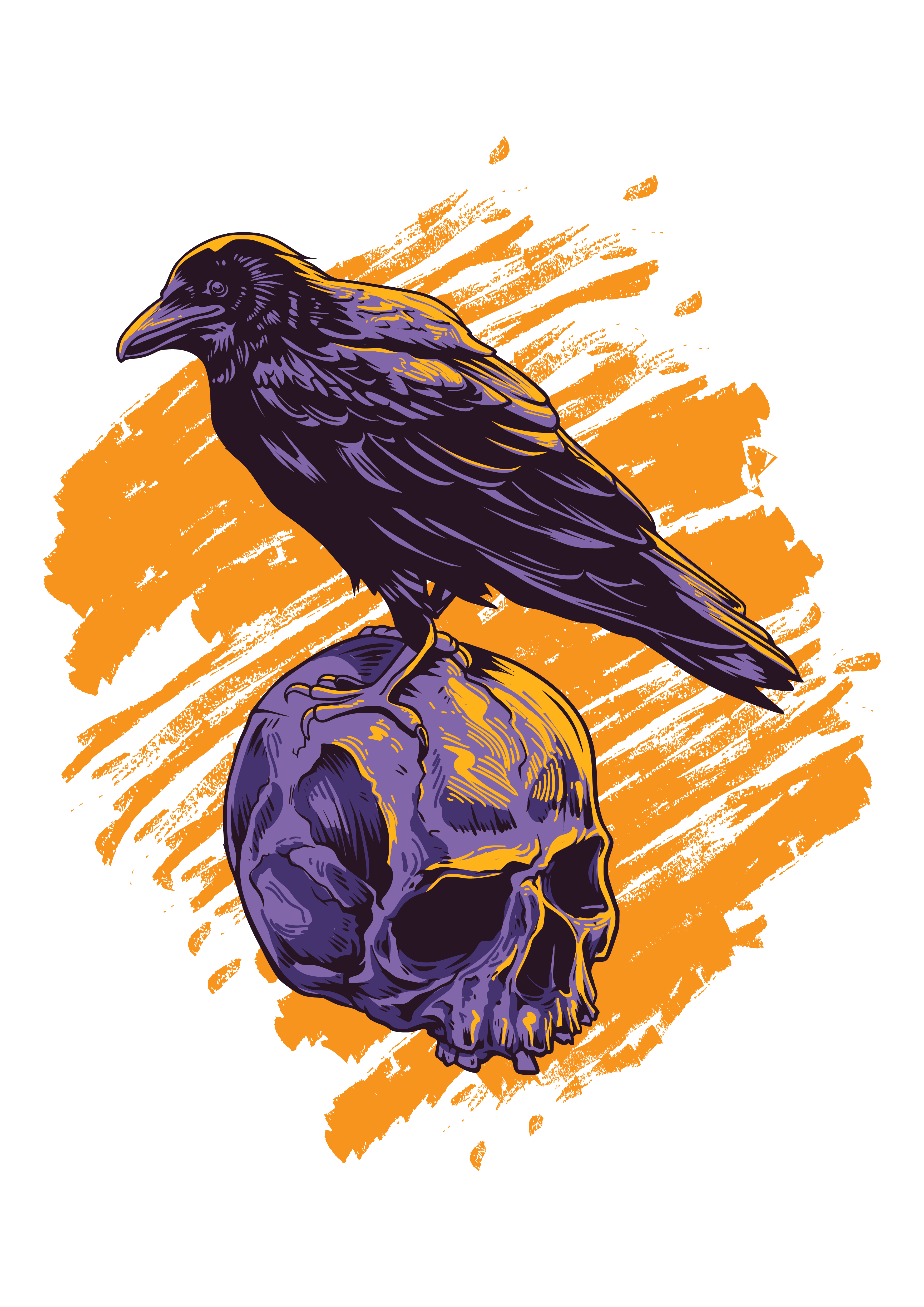 RAVEN PERCHED ON SKULL PNG GRAPHIC DESIGN