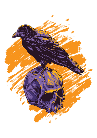 RAVEN PERCHED ON SKULL PNG GRAPHIC DESIGN