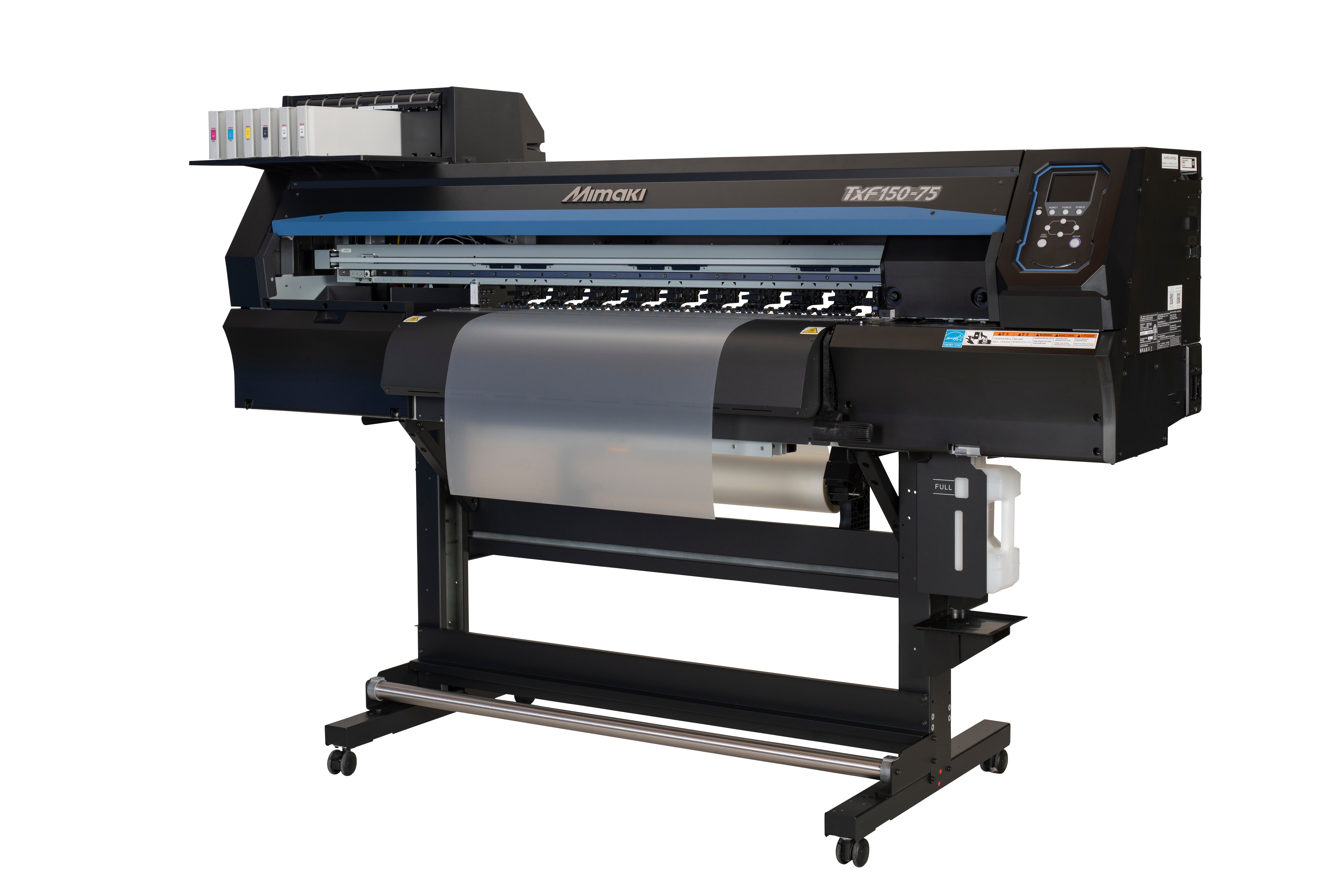 Mimaki TxF 150-75 right side of printer showng media being printed on