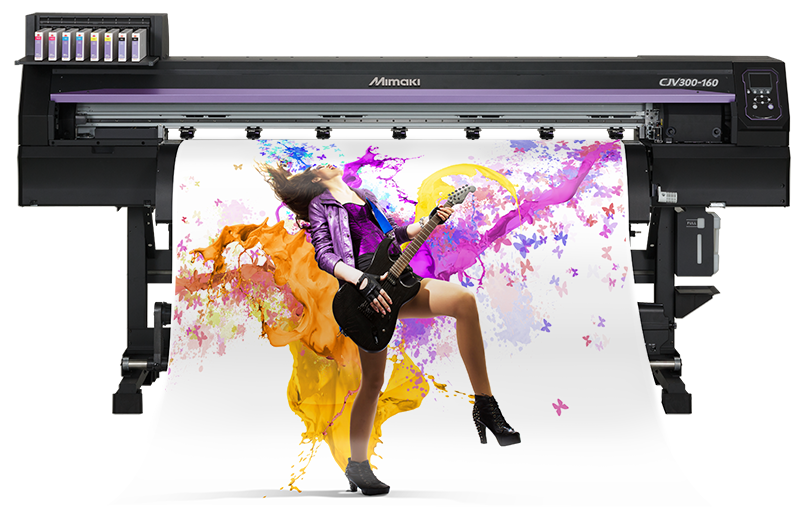 mimaki cjv300 rol to roll with design being printed