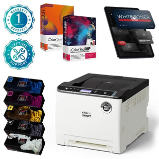 icolor 560 white toner transfer printer package with toner, software, and white toner master class