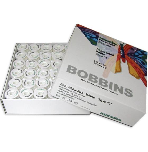 Madeira ELITE Paper Sided Bobbins 144/Box White or Black-1